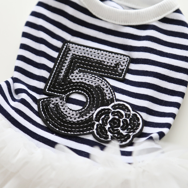 Pet Costume Dress Nautical Striped Top with Tulle Skirt for Dogs And Cats